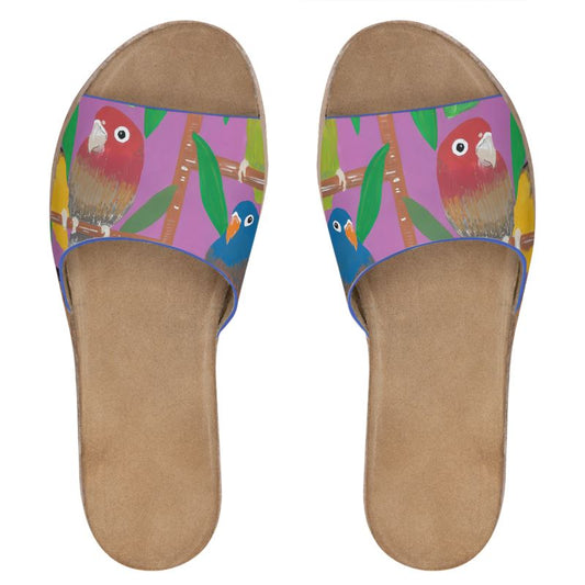 Parakeet Paradise Leather Sliders