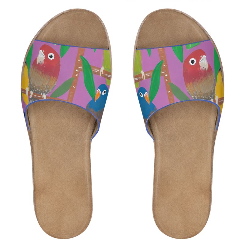 Parakeet Paradise Leather Sliders