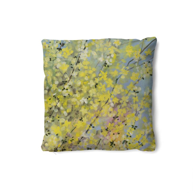 Blooming Forsythia Throw Pillows