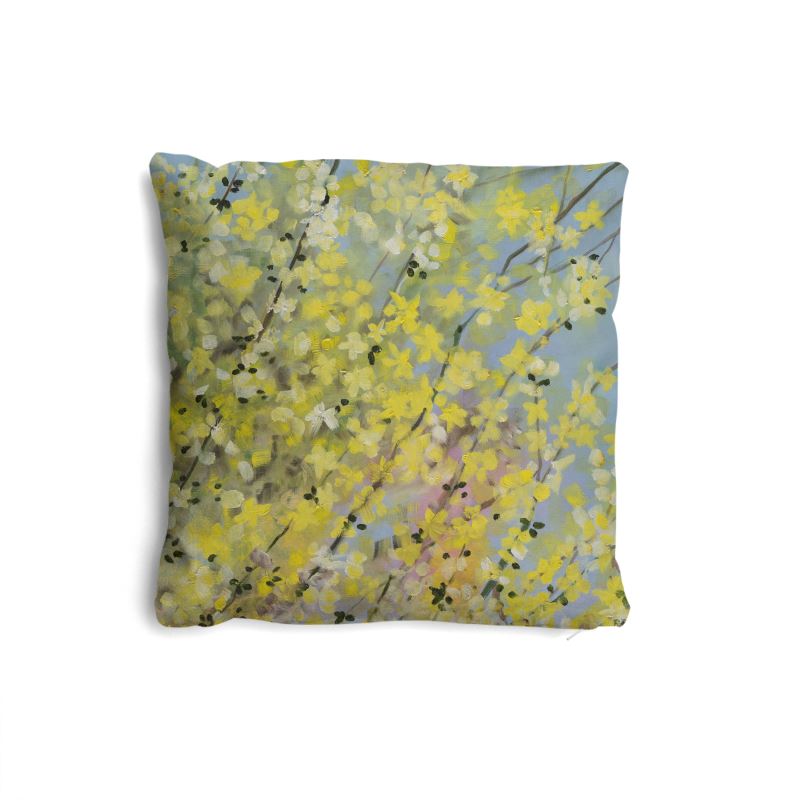 Blooming Forsythia Throw Pillows