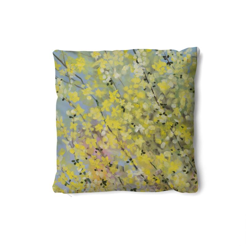 Blooming Forsythia Throw Pillows