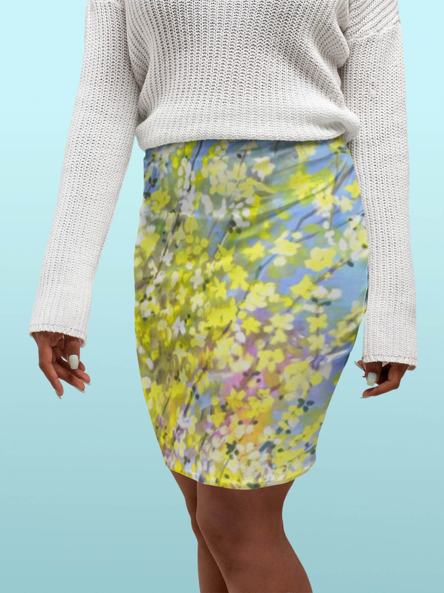 Blooming Forsythia Pencil Skirt